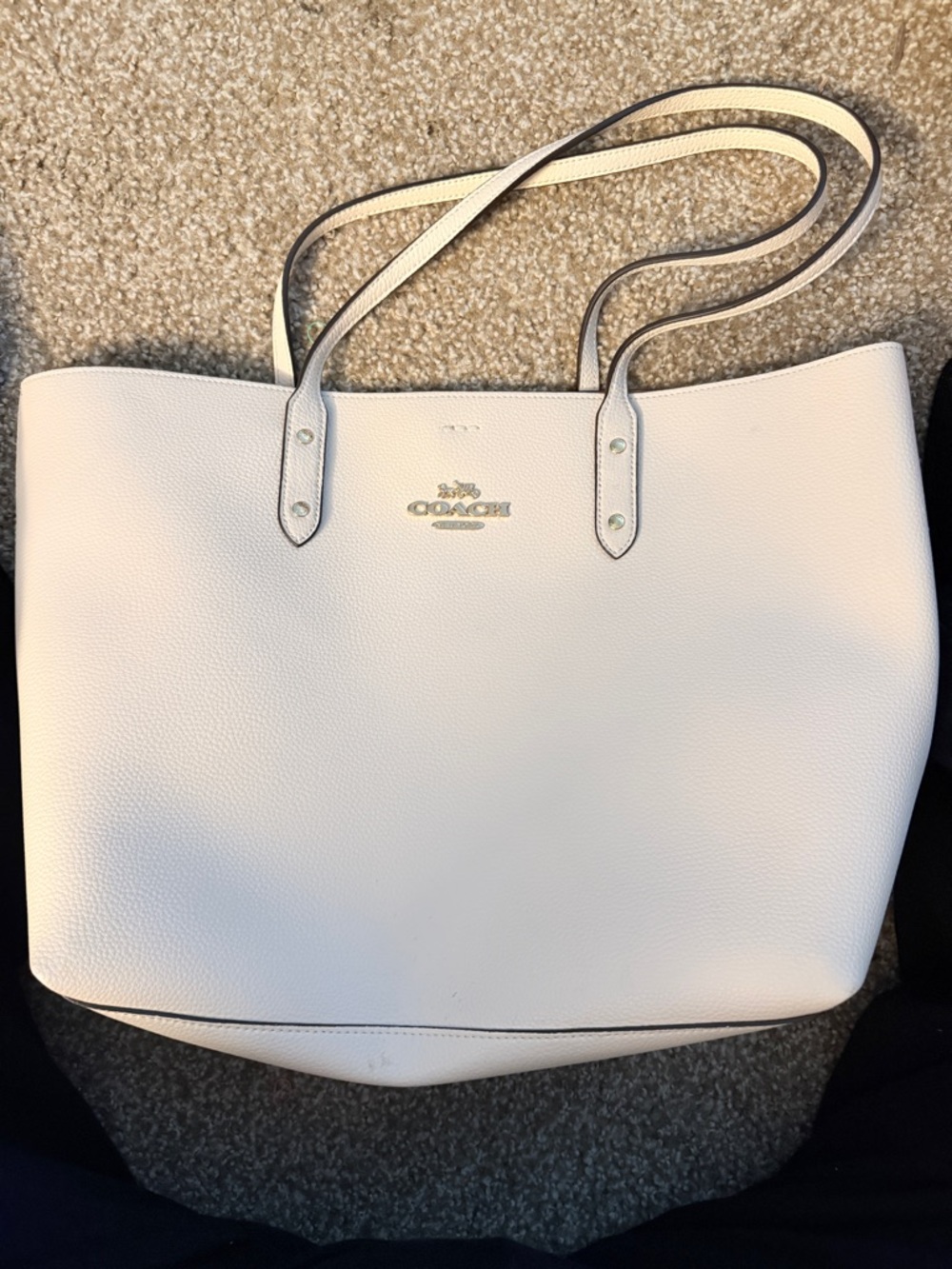 Coach Cream Pebbled Leather Tote with Gold Logo